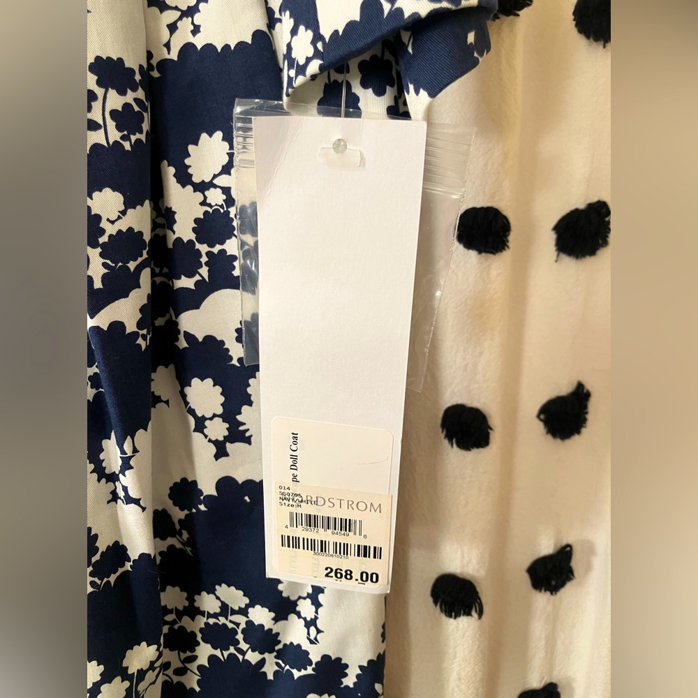 Charles Gray London Vintage NWT Doll Coat White/Navy floral pattern - Picture 5 of 13